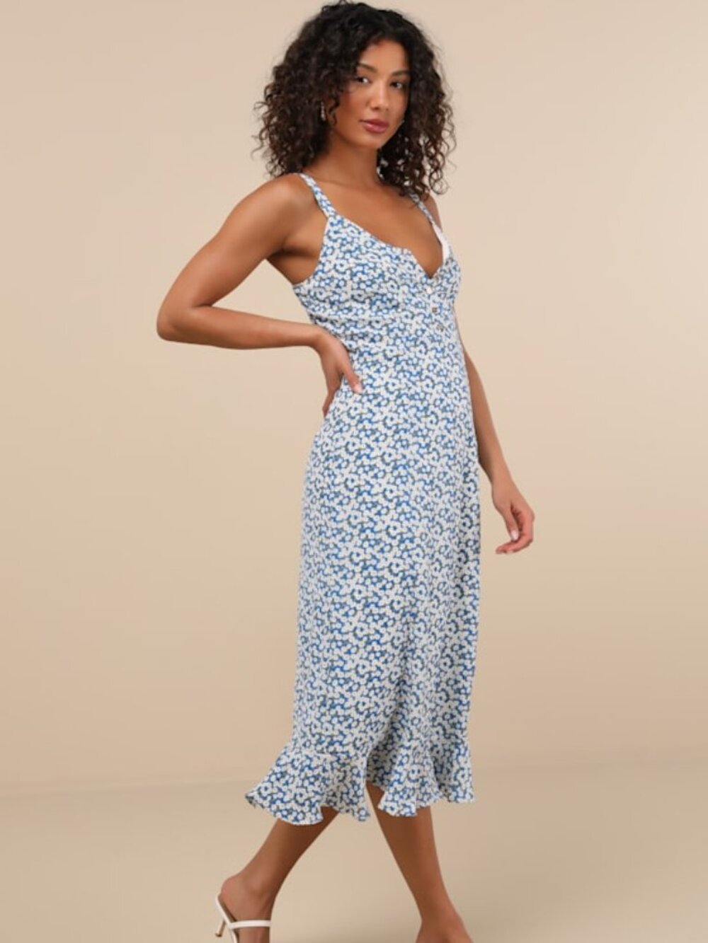 Lulus Darling Daisies Blue Floral Print Midi Dress - Size XL